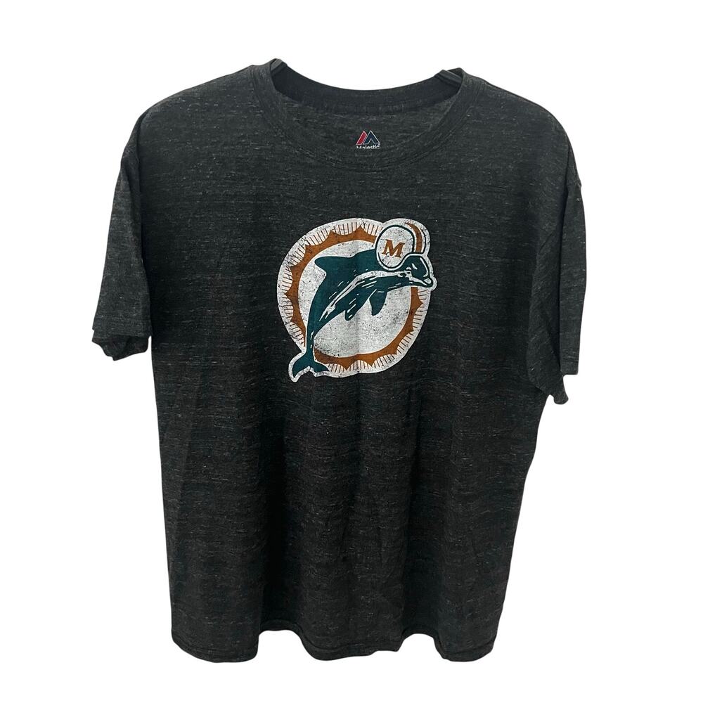 Miami Dolphins Majestic Throwback Helmet Logo T-Shirt Mens Large Black Tri-Blend